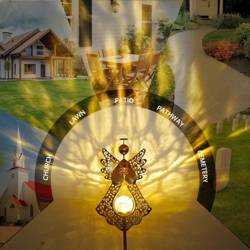 Starryfill Angel Stake Solar Lights with Crackle Glass Globe Waterproof Warm White LED, 40.5 inches Height Metal Bronze Stake Garden Patio Art Decor, Memorial Gift for Mom Women or Friends - Image 2